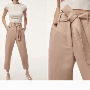 NWT Aritiza Wilfred Beige Roebuck Crepe High-waist Straight-Leg Pants Size 10